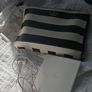 Kate Spade Black and Cream Striped Pouch